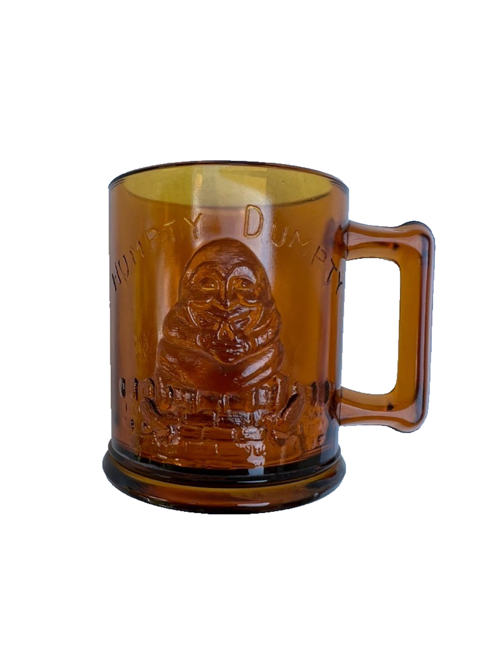 VTG AMBER TIARA GLASS HUMPTY DUMPTY TOM PIPERS SON CHILDS CUP MUG NURSERY RHYME